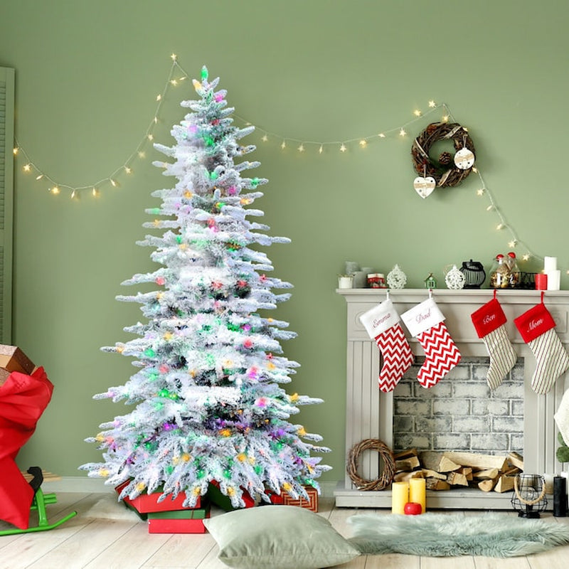 9-Ft Mountain Pine Pre-Lit Flocked White Artificial Christmas Tree with Color Changing LED Lights