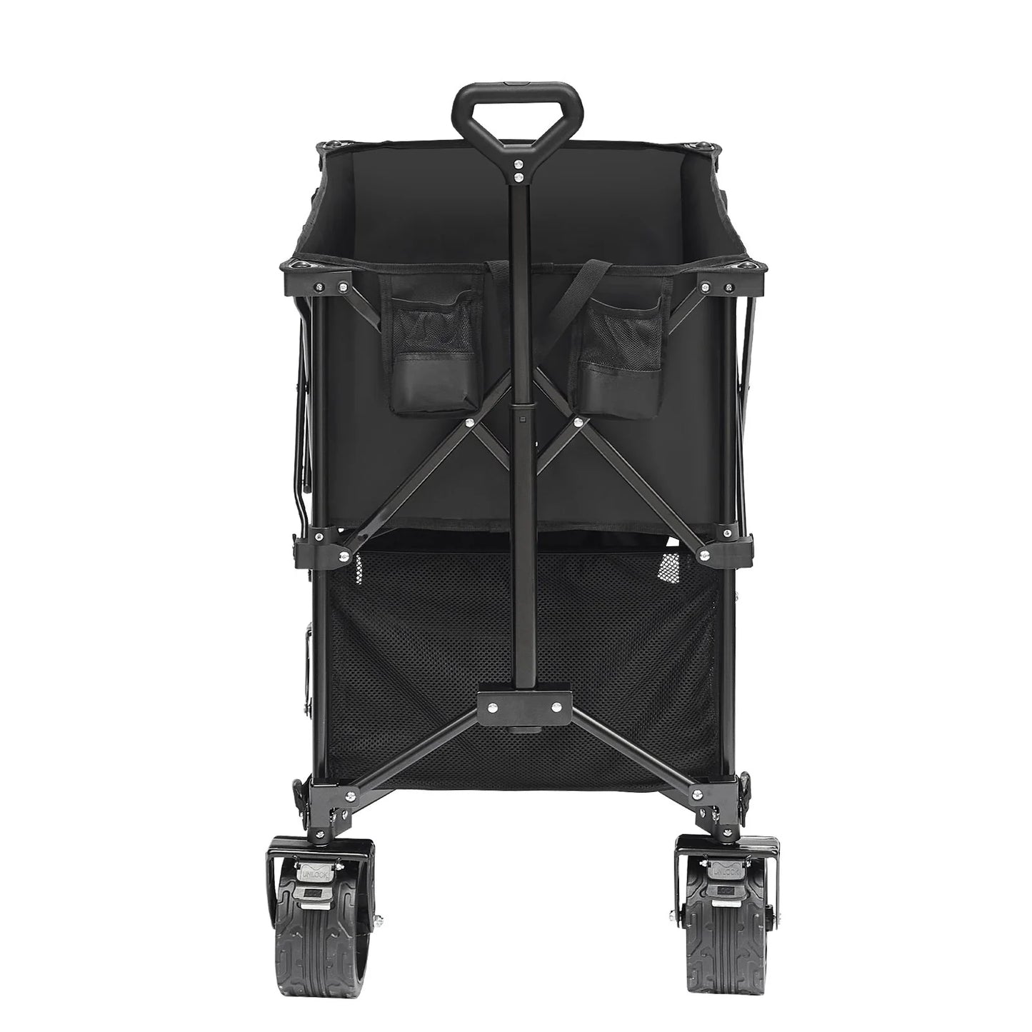 VEVOR Foldable Double Decker Wagon, 400L Collapsible Wagon Cart with All-Terrain Wheels, Heavy Duty Folding Wagon Cart 450 Lbs Weight Capacity for Camping, Shopping, Garden, 52 Extra Long Extender