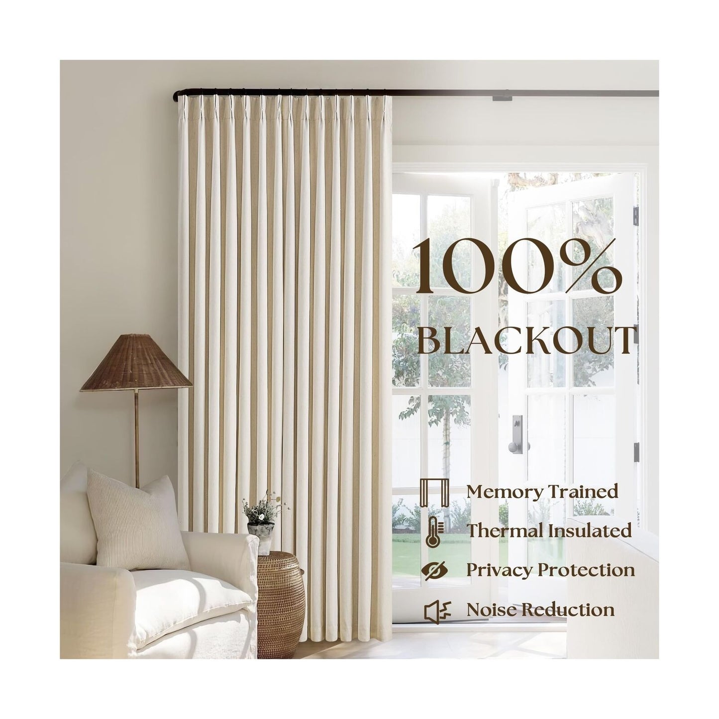 Pleated Linen Blackout 120 Inch Curtains for Living Room Dining 2 Panels Set ...
