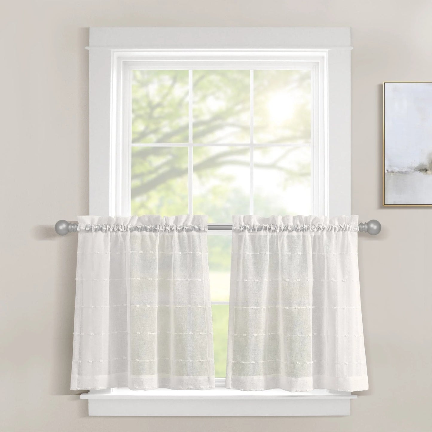 Farmhouse Textured Sheer Kitchen Tiers - Beige - 29 X 24