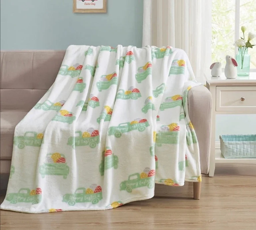 Easter Spring Flowers and Eggs Velvet Fleece Throw Blanket, 50" X 70"