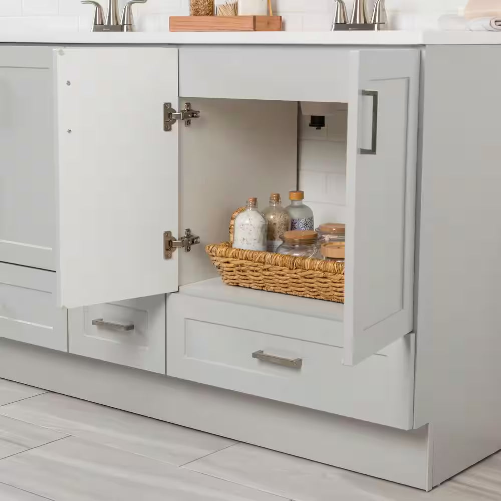 Maybell 61 In. Double Sink Pearl Gray Bath Vanity with White Cultured Marble Top (Assembled)
