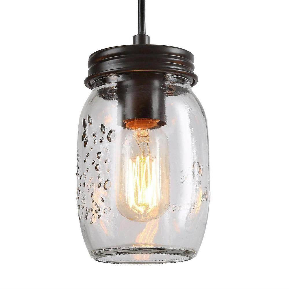 Modern Farmhouse 33 In. Wood DIY Linear Cluster Chandelier 5-Light Dark Brown Island Pendant with Rustic Mason Jar Shade