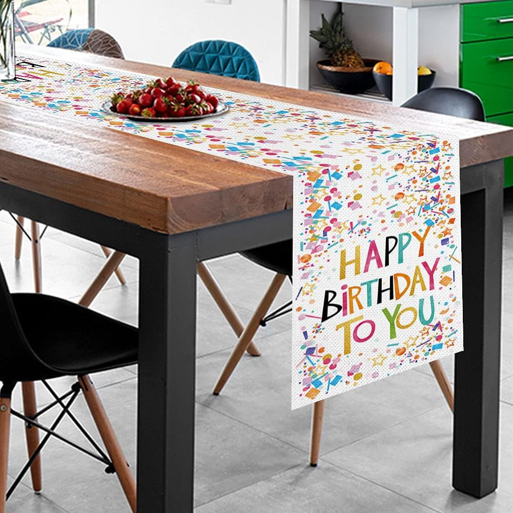 Happy Birthday Table Runner,Spring Summer Holiday Dining Table Runners for Home Party Décor 13X70 Inch