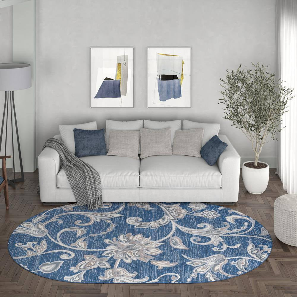 Madison Floral Navy 5 Ft. X 8Ft. Oval Indoor Area Rug
