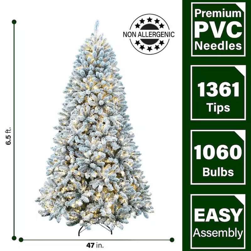 6.5-Ft Winter Snow Pine Pre-Lit Flocked White Artificial Christmas Tree with White LED Lights