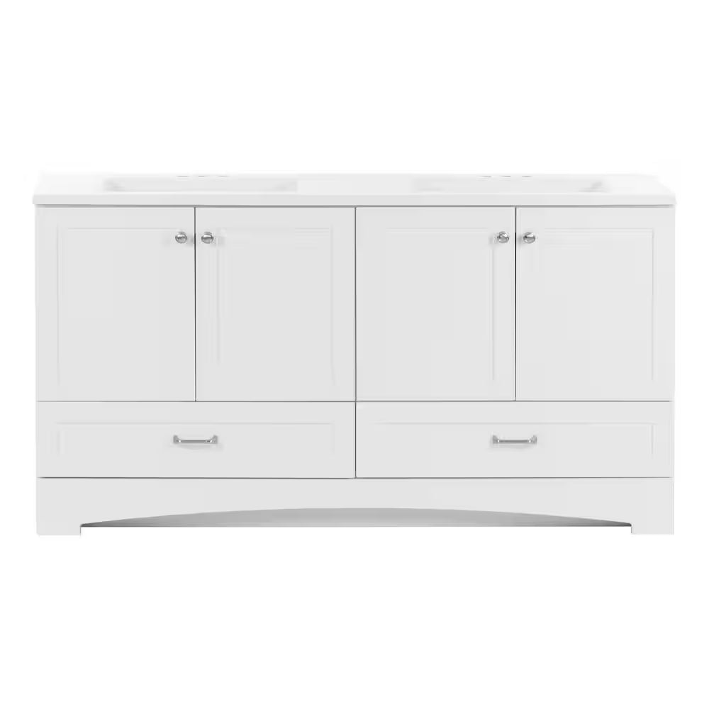Lancaster 61 In. Double Sink White Bath Vanity with White Cultured Marble Top (Assembled)