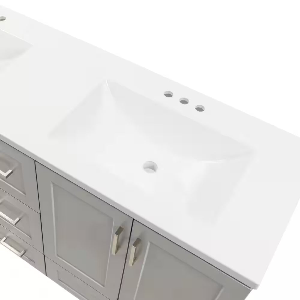Maybell 61 In. Double Sink Pearl Gray Bath Vanity with White Cultured Marble Top (Assembled)