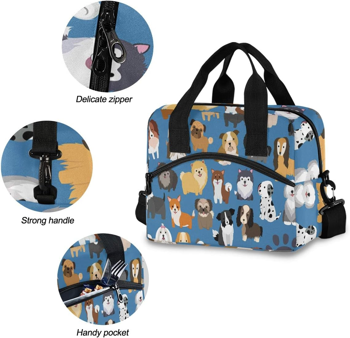 Dog and Puppy Set Lunch Bags for Women Cartoon Animal Lunch Tote Bag Lunch Box Water-Resistant Thermal Cooler Bag Lunch Organizer for Working Picnic Beach Sporting