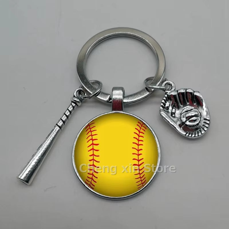 Baseball Softball Convex Photo Glass round Dome Keychain Jewelry, DIY Keychain
