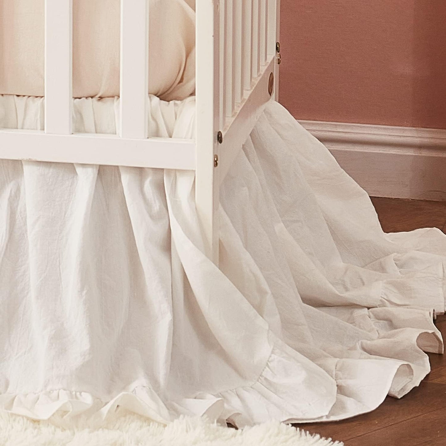 Farmhouse Crib Bedding Sets for Girls and Boys | 3 Piece Nursery Set White| Baby Comforter, Fitted Crib Sheet, Crib Skirt Included,100% Washed Cotton