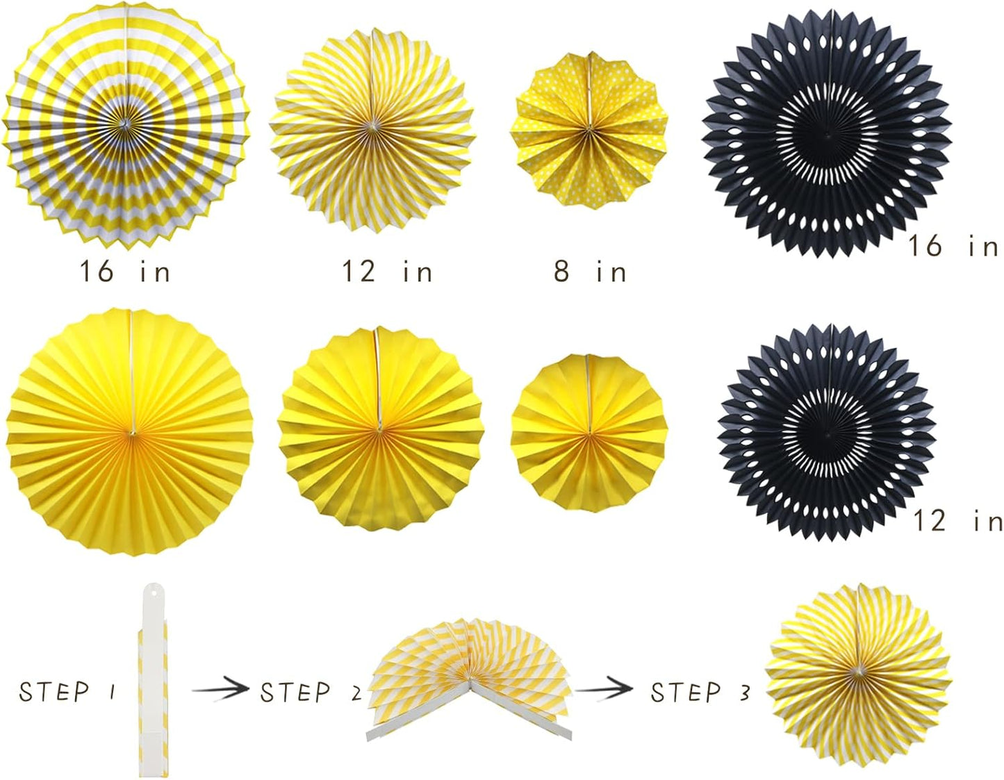 Yellow Black Party Decoration - Happy Birthday Banner with Balloons, Triangular Pennants, Hanging Swirls, Paper Fans, Circle Star Paper Garland for Baby Shower Bumble Bee Theme