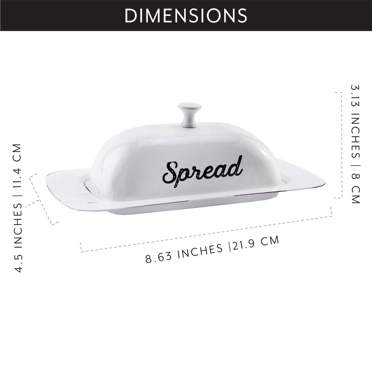 Large Enamelware Butter Dish (White); Farmhouse Enamel Butter Serving Dish W/ Lid