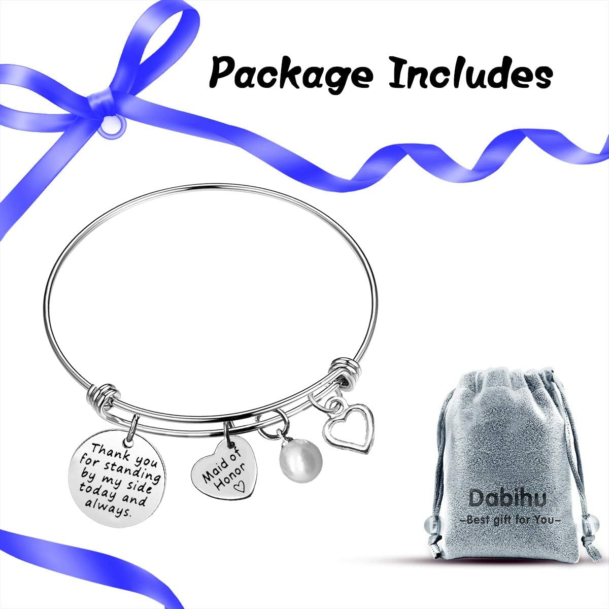 Bridesmaid Gifts Thank You for Standing by My Side Bangle Maid of Honor Adjustable Bracelet Gift Wedding Gift for Best Friends Sister Thank You Gift Bridesmaids Gifts from Bride Bridesmaid Bracelets