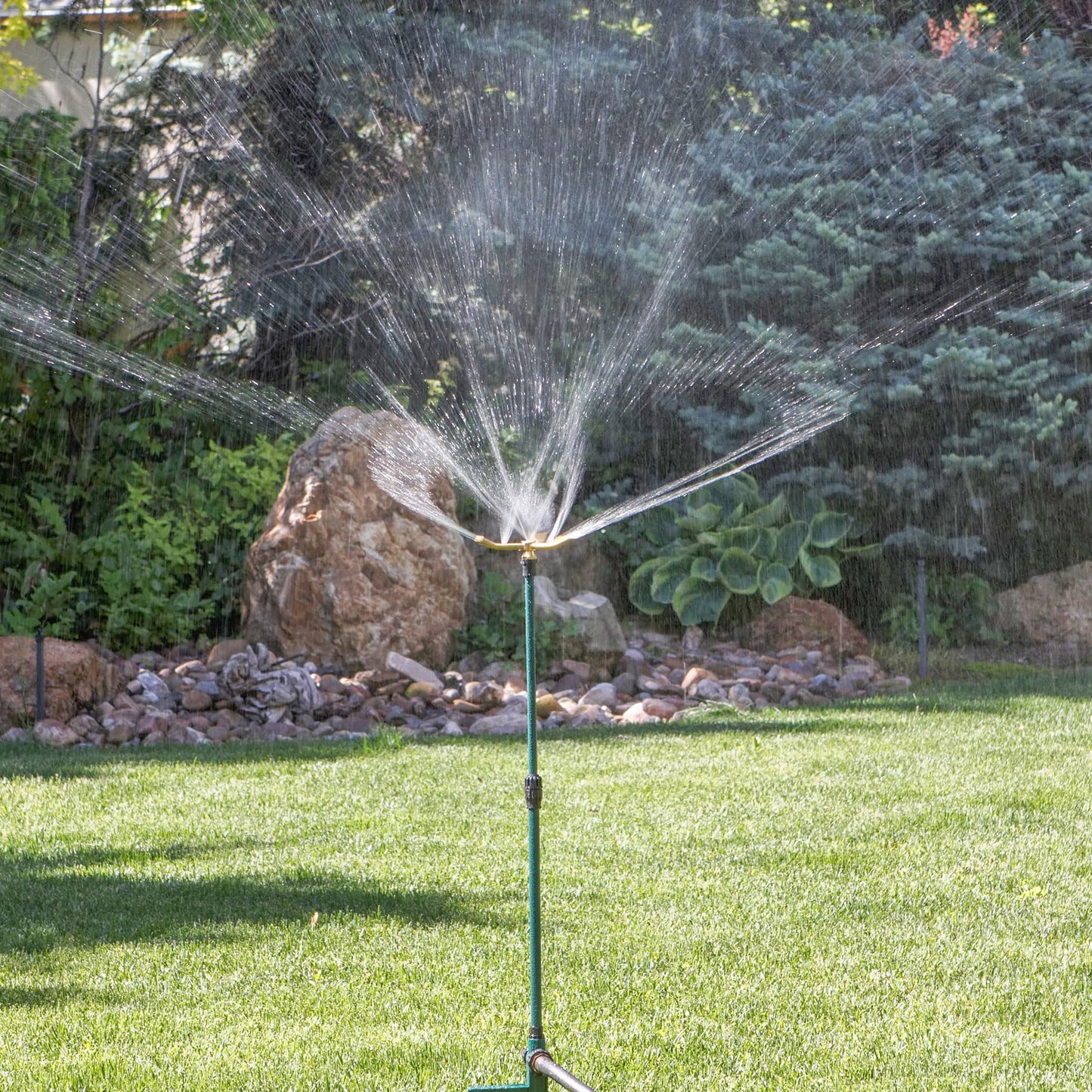 Irrigation 3-Arm Rotating Sprinkler on Telescoping Step Spike