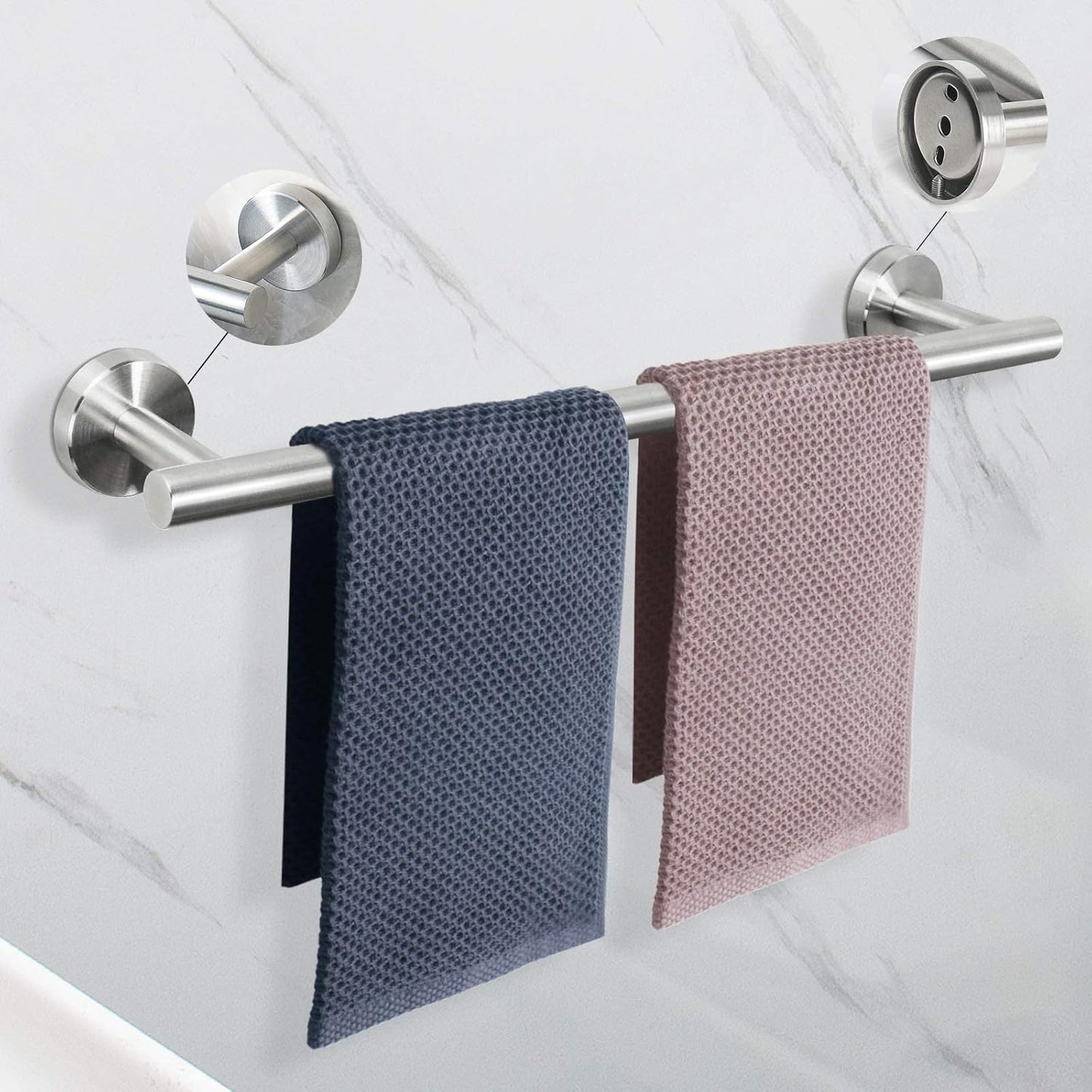 7 Pieces Bathroom Hardware Set SUS304 Thicken Stainless Steel-Towel Rack Kit Include 24" Towel Rod+ 9" Hand Towel Bar+ Toilet Paper Holder+4Robe Towel Hooks Bath Accessories (Nickel)