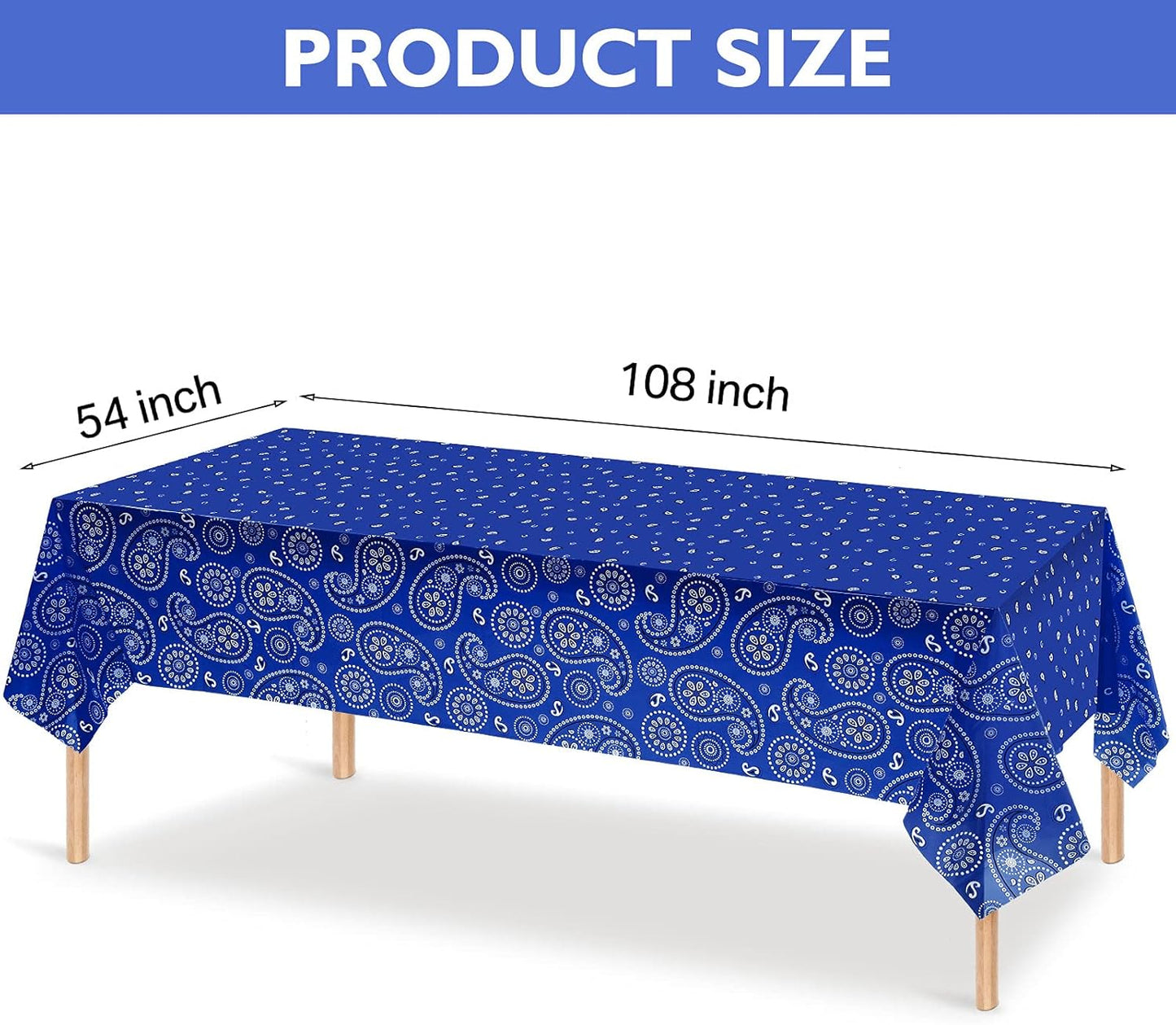 Western Party Tablecloth Paisley Table Cover Bandana Plastic Table Cloth Rectangle Floral Tablecloth for Western Cowboy Themed Party Decorations, 108 X 54 Inches (Blue, 3 Pack)
