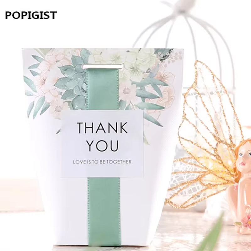 Wedding Favors Upscale Candy Boxes Green Flowers Gift Box Party Chocolate Box Ribbon Three Designs