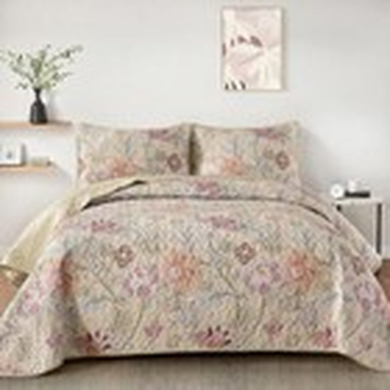 Floral Quilt Set Size Botanical Bedspread Bedding Sets Soft Queen Khaki