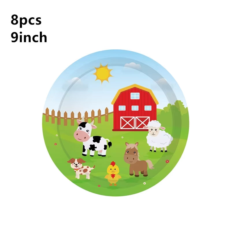 Farm Animals Theme Birthday Party Decoration Kids Paper Napkins Plates Cups Bags Disposable Party Tableware Decorative Plates
