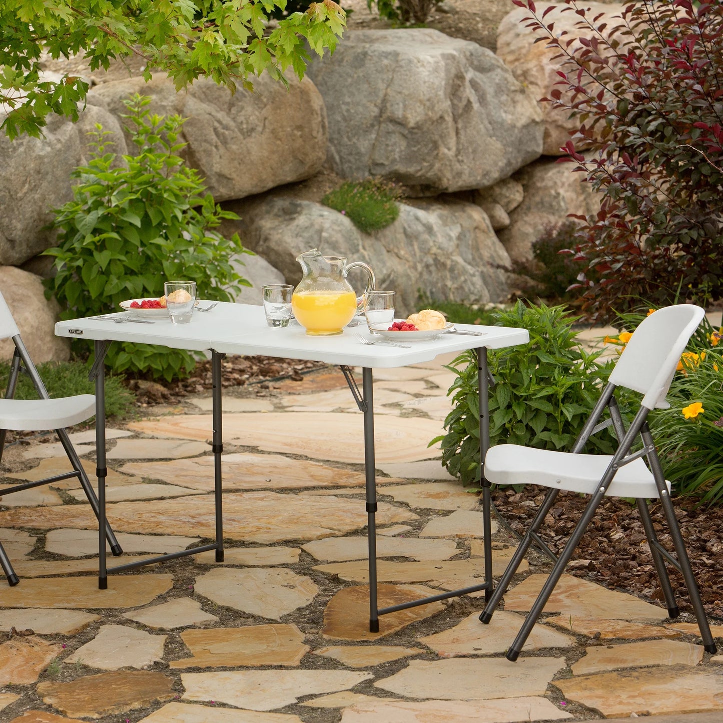 4 Foot Fold-In-Half Adjustable Height Table, Indoor/Outdoor Essential, White (80509)