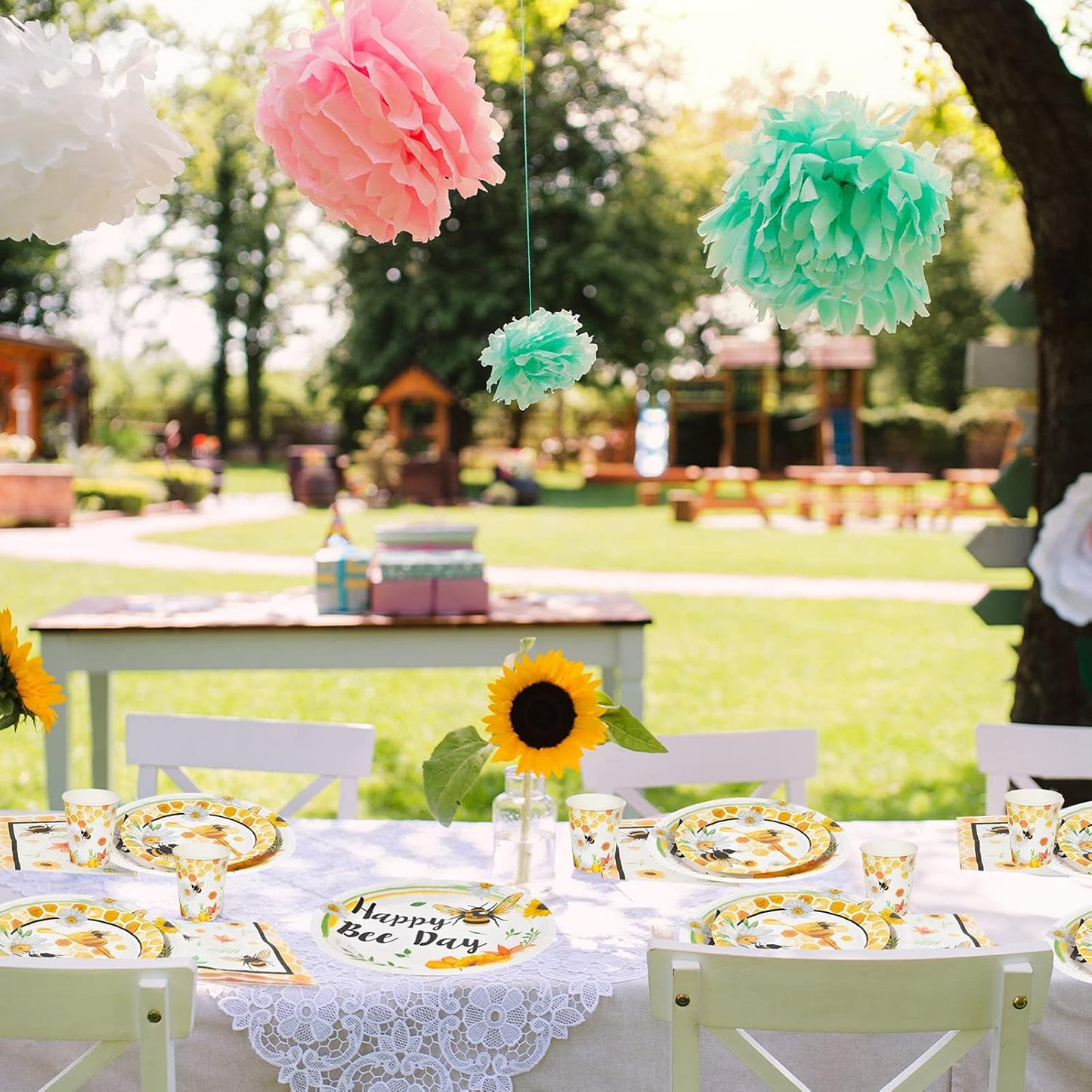 Bee Party Tableware Set - Bee Party Supplies Set for Kids Girls Honey Bee Birthday Bundle Baby Shower Happy Bee Day Paper Plates Cups Napkins Dinnerware Serves 16 Guests 64 PCS