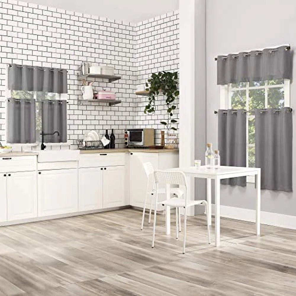 Nathan Casual Textured Semi-Sheer Grommet Kitchen Curtains, 56"X14", Nickel