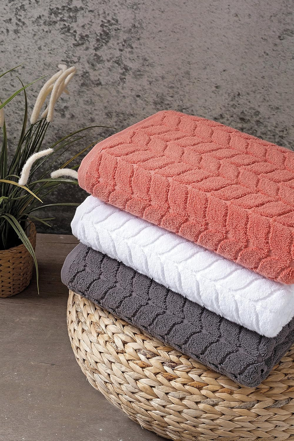 100% Turkish Cotton Jacquard Luxury Towel Set – Quick Dry Non-Gmo Ultra-Soft, Plush and Absorbent Luxury Durable Turkish Towels Set (Charcoal, 6 Pcs Towel Set)