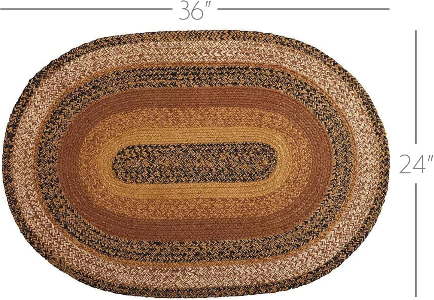 Kettle Grove Jute Oval Area Rug Primitive Country Style Detached Non Skid Pad 24X36