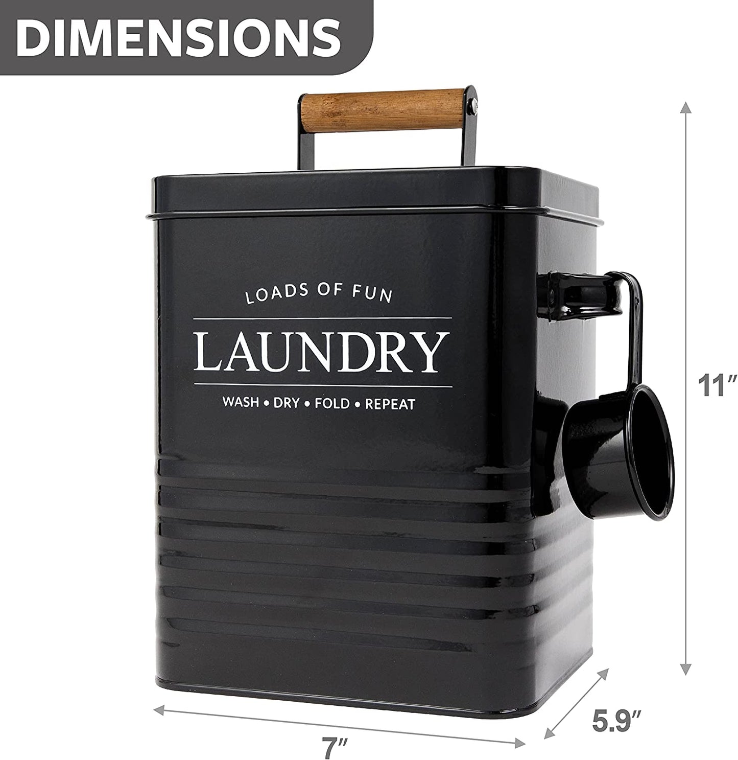 Modern Farmhouse Metal Laundry Soap Dispenser Container Holder with Scoop for Laundry Room Decor and Space Saving Laundry Room Organization and Storage, Laundry Powder Container, Black
