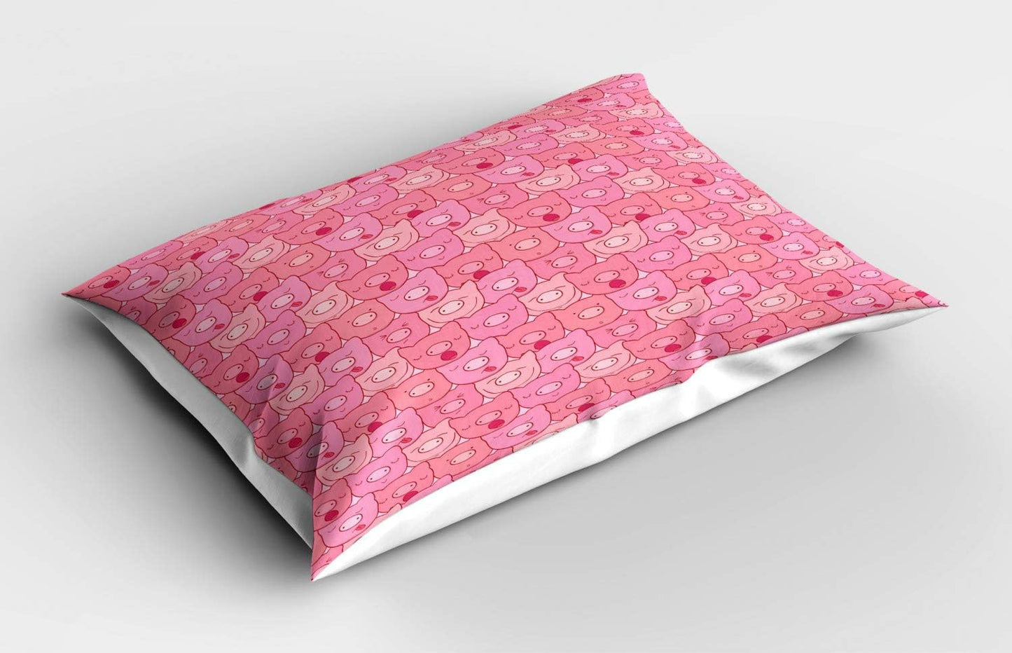 Pig Pillow Sham, Funny Snouts of Pigs with Different Emotions and Happy Animal Faces Tile Pattern, Decorative Standard Queen Size Printed Pillowcase, 30" X 20", Pale Pink