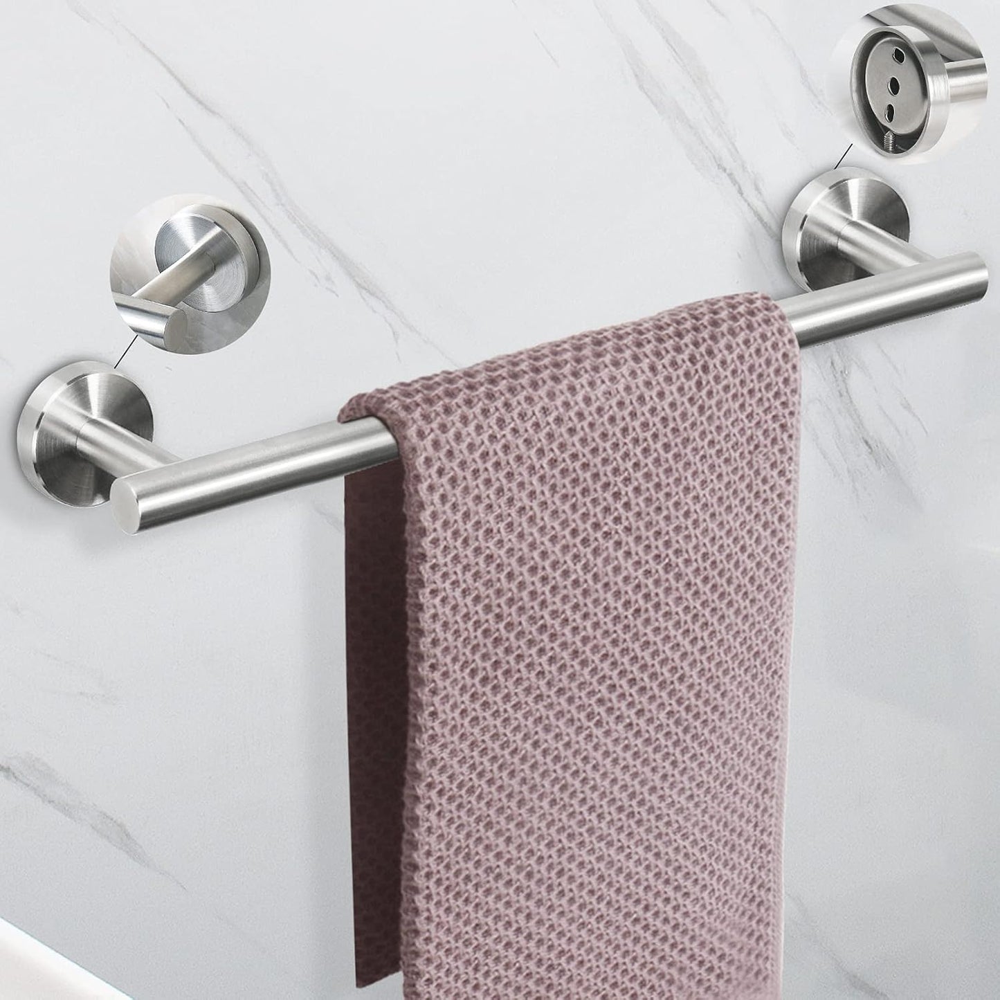 5 Pcs Bathroom Hardware Set SUS 304 Thicken Stainless Steel-Towel Bar Set Include 16" Towel Rod+Toilet Paper Holder+3 Multifunctional Hooks Bathroom Accessories (Brushed Nickel)
