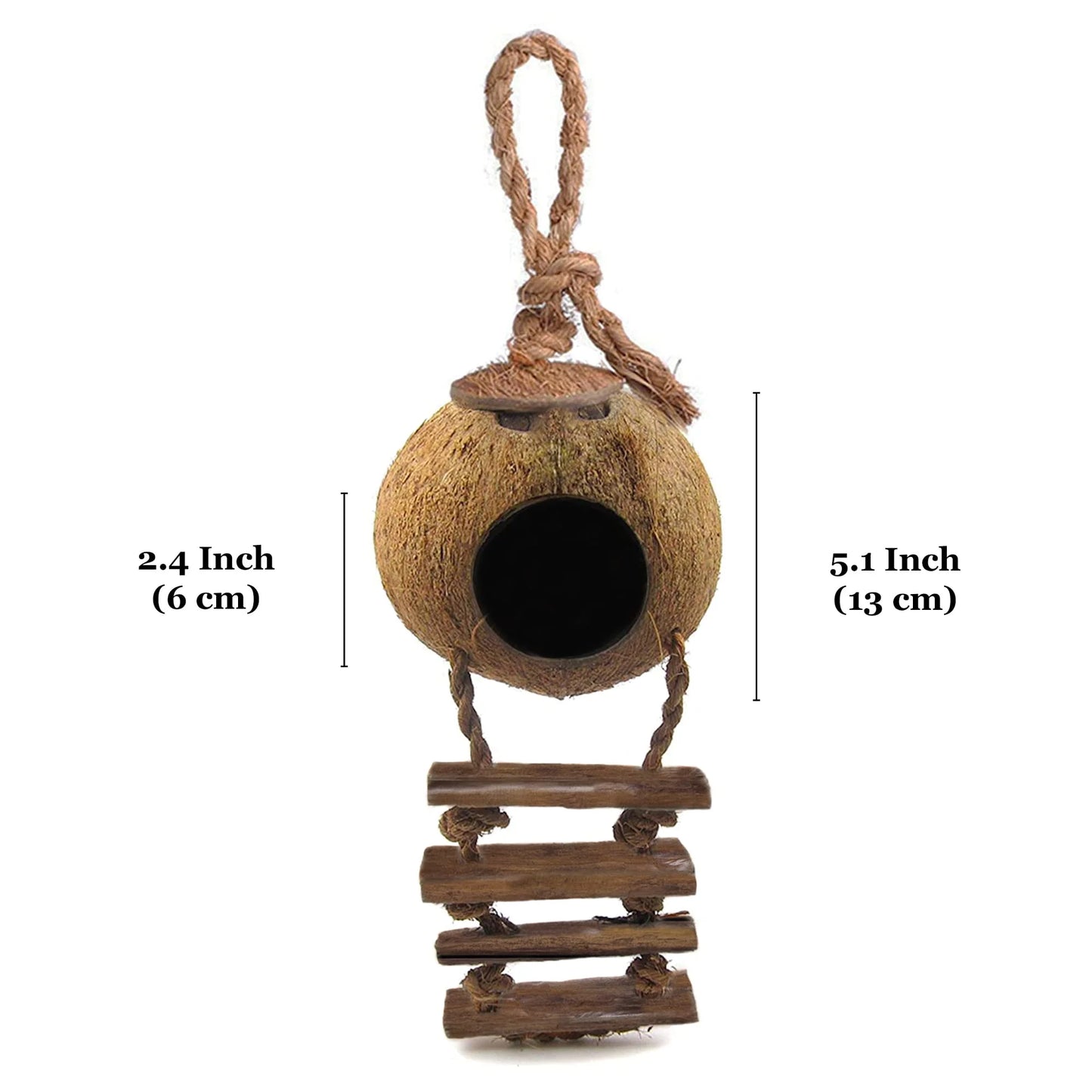 Natural Coconut Shell Nest & Hanging Bird House with Ladder