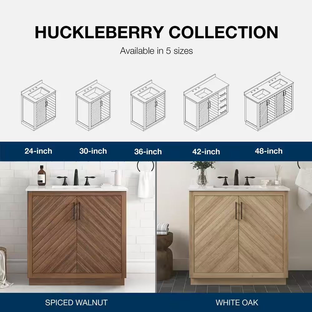 Huckleberry 36 In. Single Sink Weathered Tan Bath Vanity with White Engineered Marble Top (Assembled)