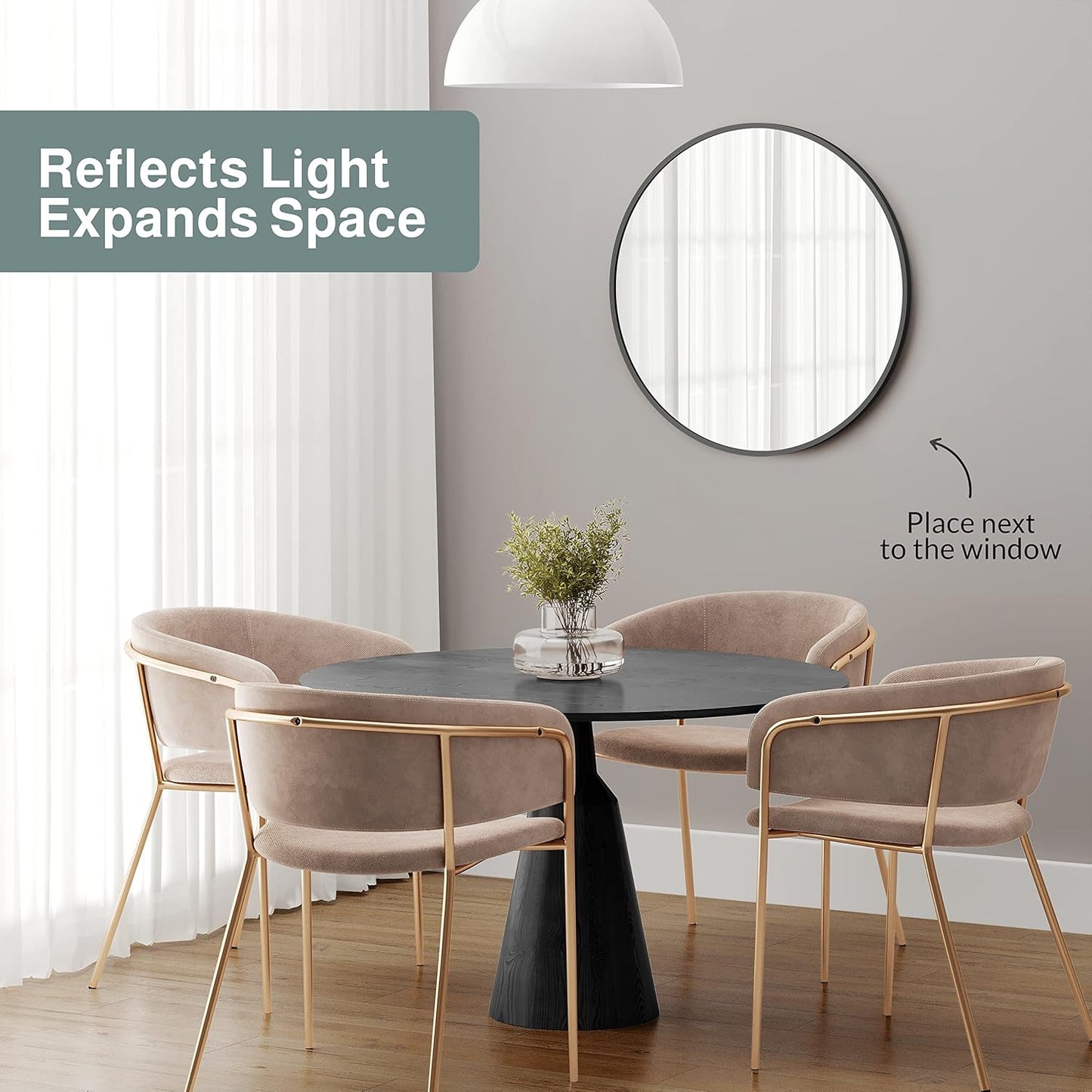 round Metal Mirror, Bathroom Vanity Wall Mirrors, Circle Mirror for Desk, Metal Framed Bedroom Mirror (24"/Black)