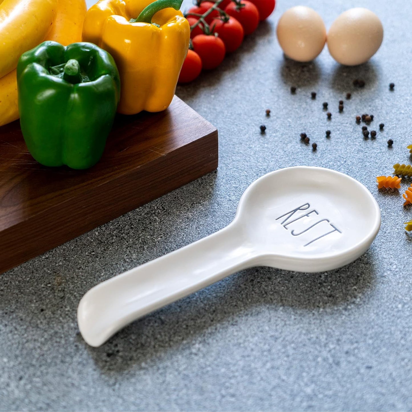 Ceramic Spoon Rest for Stove Top - Farmhouse Spoon Holder for Kitchen Counter - Coffee Spoon Rest, Kitchen Utensil Holder - Cooking Ladle Holder - Farmhouse Kitchen Decor, Accessories, Gifts (White)