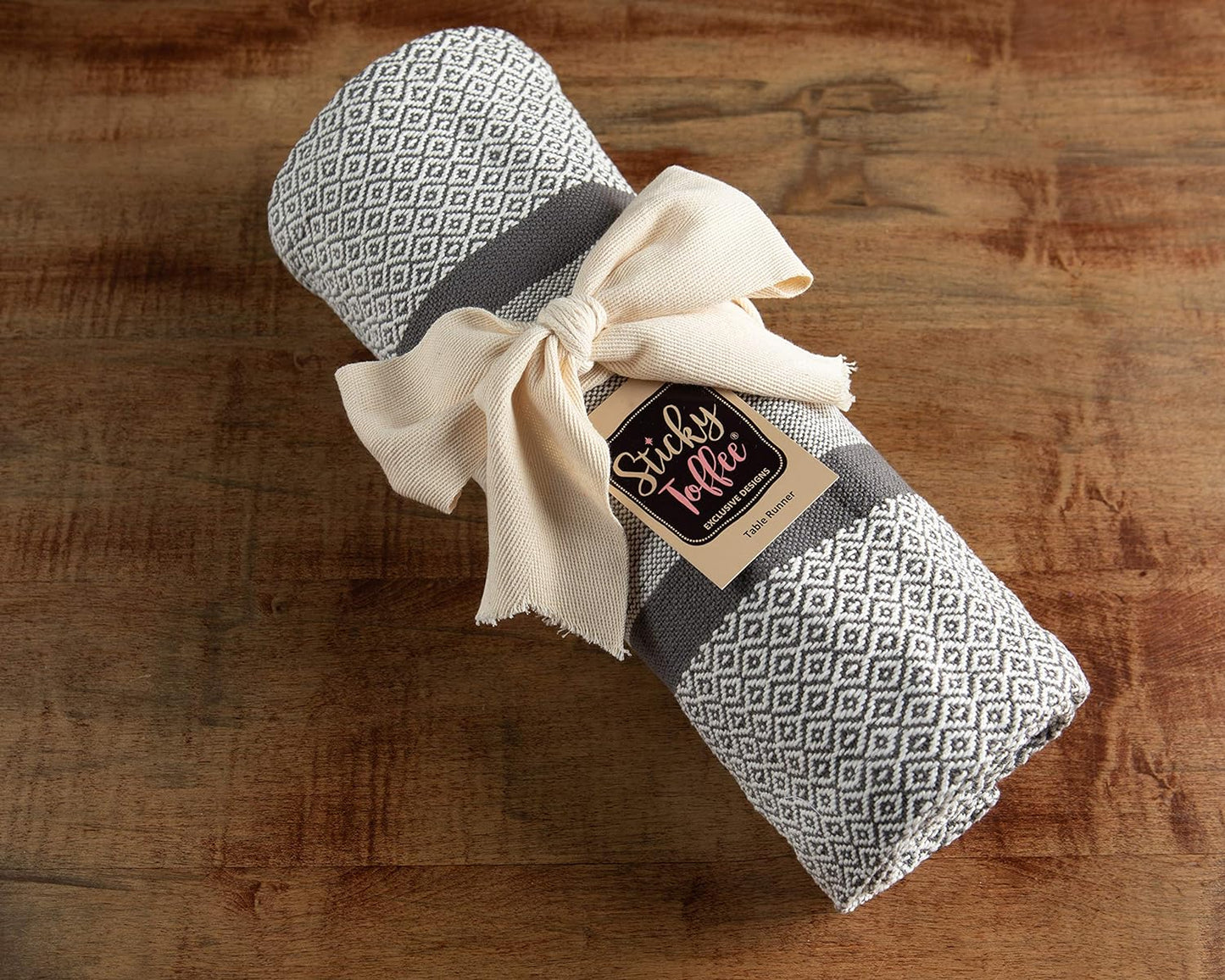 Table Runner Cotton Farmhouse Boho 14X72 In, Table Décor for Kitchen or Dining, Gray Cloth Woven Striped Table Runners