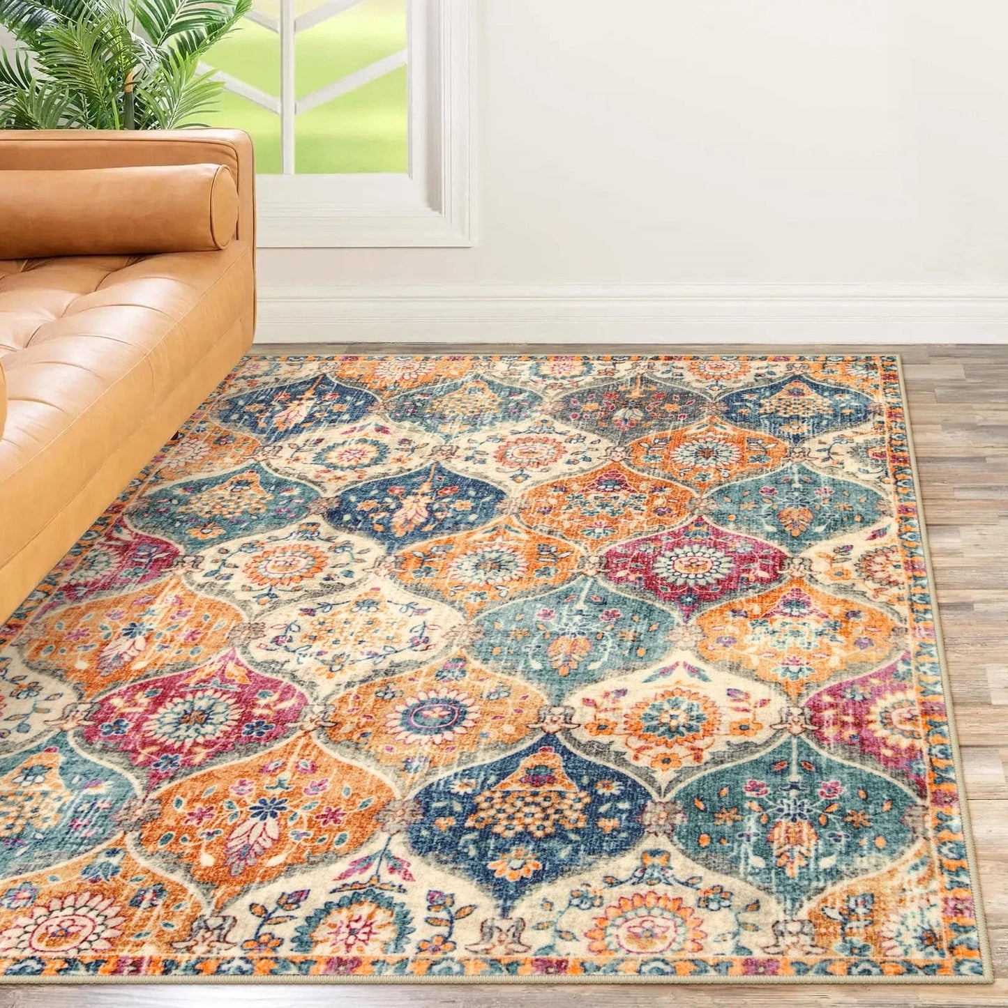 5'X7' Area Rug for Living Room Non-Slip Moroccan Indoor Washable Rug Ultra-Thin Foldable Soft Carpet Floral Accent Throw Rug for Kitchen Entryway Bathroom Bedroom Office Carpet,Grey