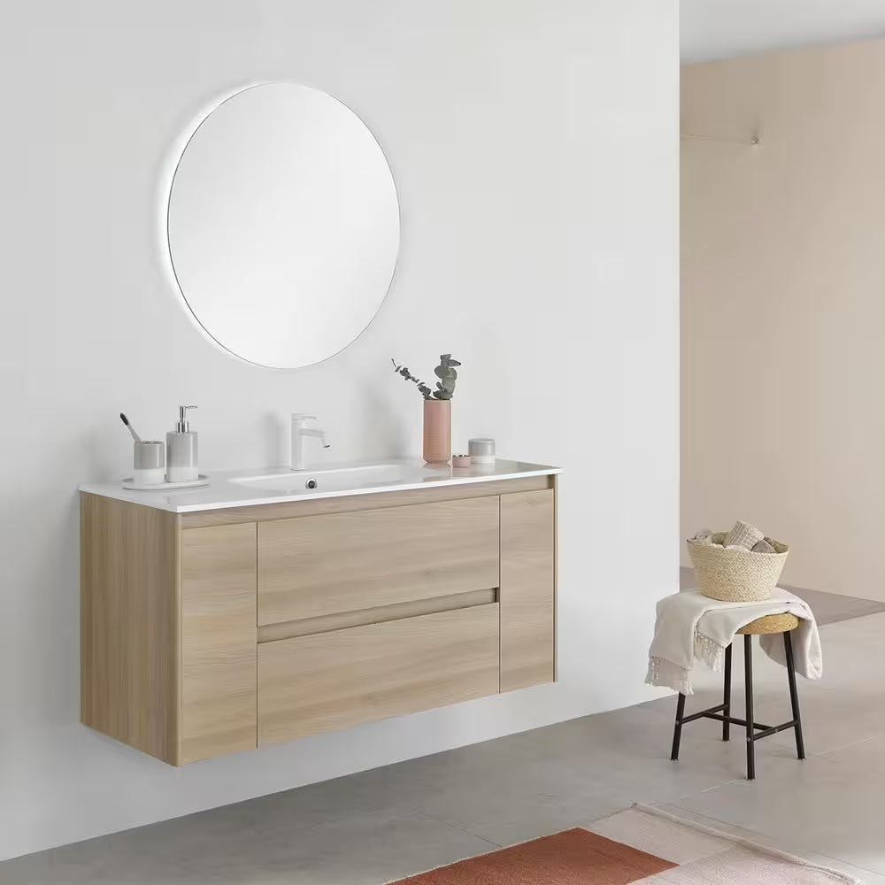 Ambra 47.5 In. W X 18.1 In. D X 22.3 In. H Bathroom Vanity Unit in Nordic Oak with Vanity Top and Basin in White