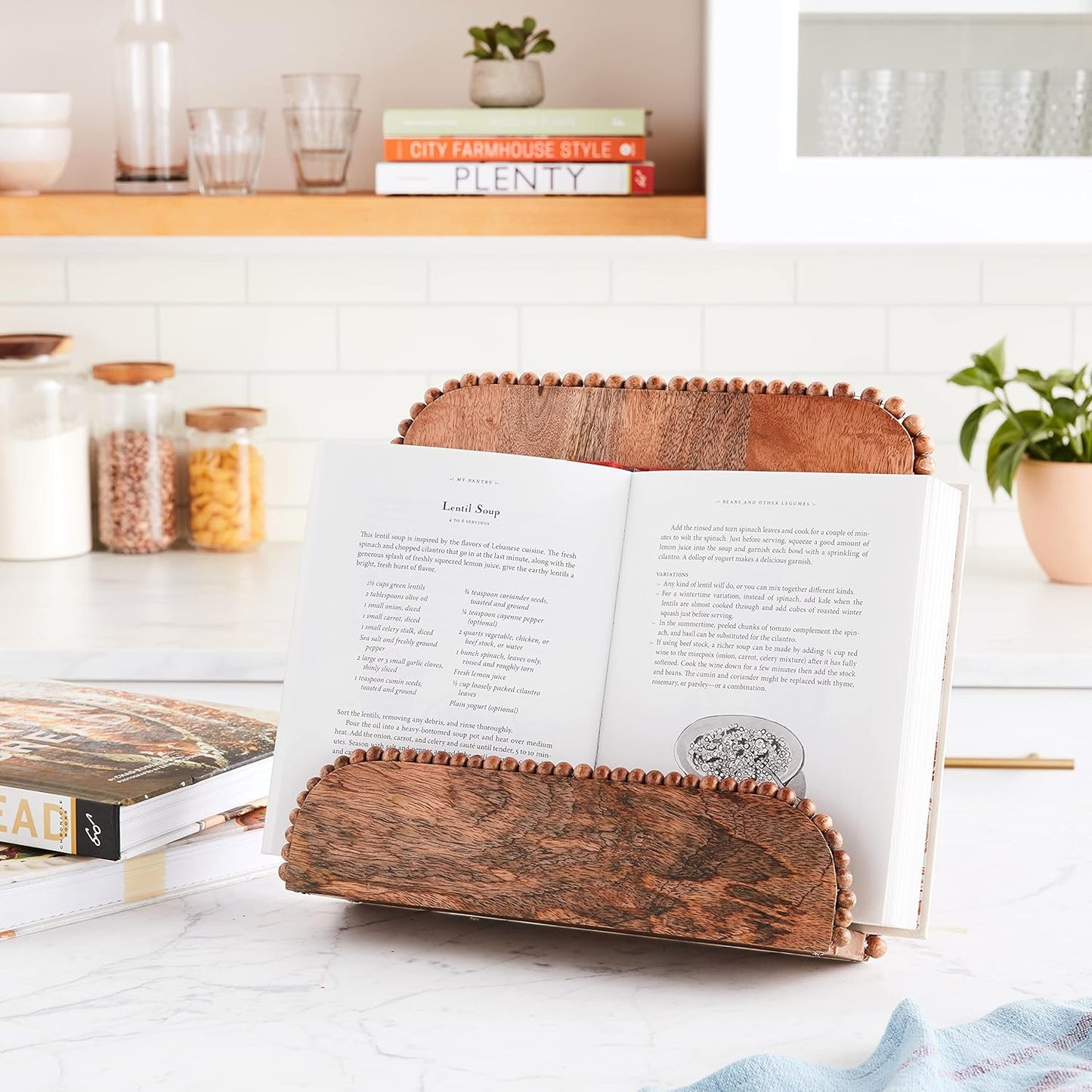 Beaded Cookbook Holder, 11" X 11", Natural Brown