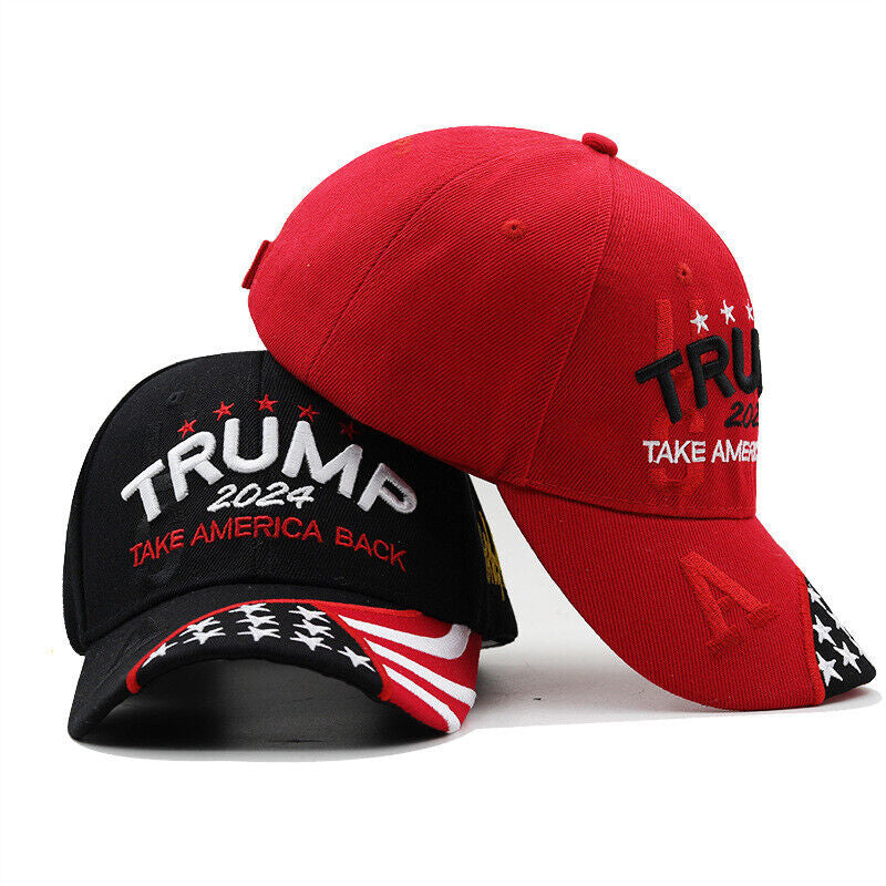 New Adjustable Trump 2024 Embroidered Hat Baseball Cap Black Red US