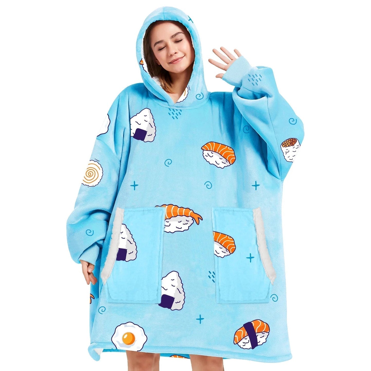 Wearable Blanket Hoodie, Oversized Sherpa Hooded Blanket Sweatshirt for Adults Women Men Kids, Extremely Cozy, Warm, Soft and Fuzzy Hoodie Blanket with 2 Large Front Pockets (Cow)