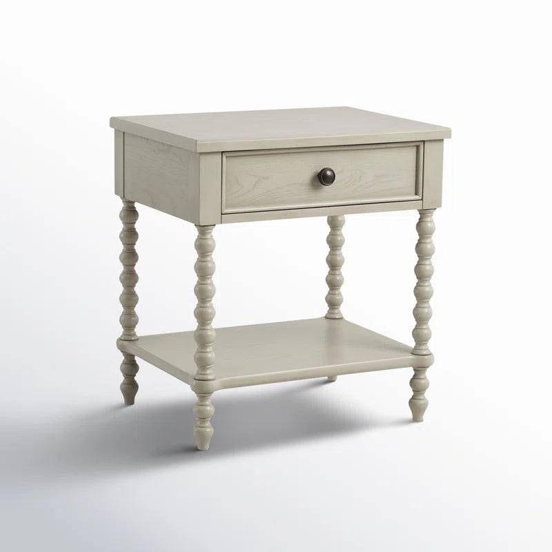 Beckett Turned Wood Spindle Nightstand with Drawer & Shelf