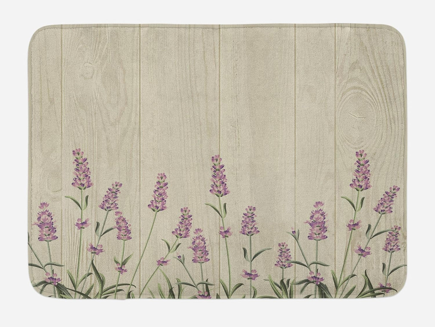 Lavender Bath Mat, Aromatic Herbs on Wooden Planks Springtime Nature Botany Illustration, Plush Bathroom Decor Mat with Non Slip Backing, 30.2" X 20", Lilac Pale Sage Green