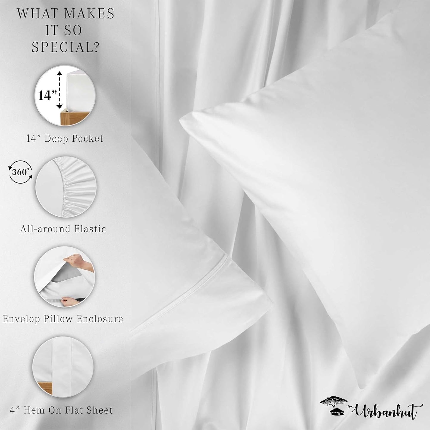 700 Thread Count Egyptian Cotton Sheets Twin Size, 4Pc Sheet Set Soft Luxury Bed Sheets for Twin Size Bed, Sateen Weave Hotel Sheets, 16'' Elasticized Deep Pocket - White