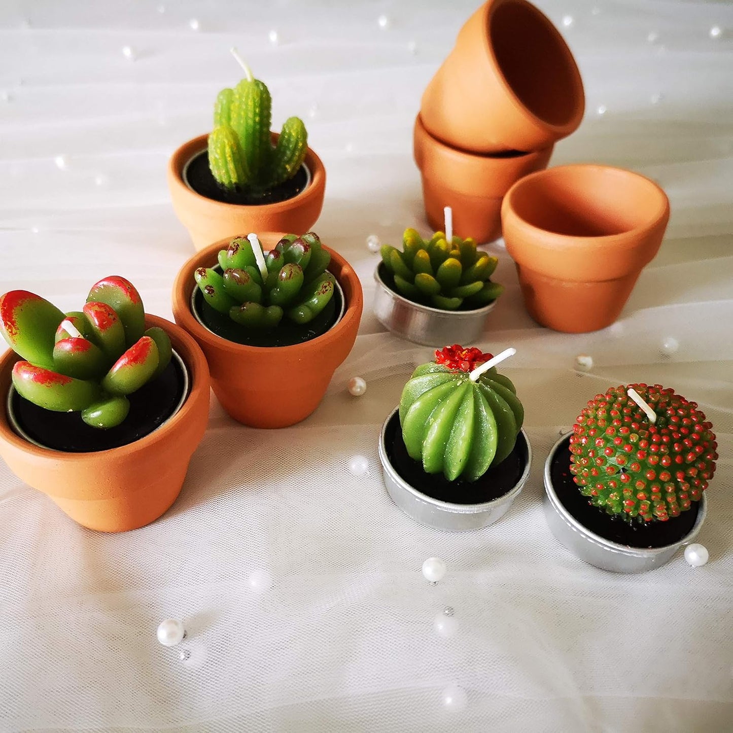 Cactus Tealight Candles with Tiny Terracotta Pots Holder, Succulent Baby Shower Favors Decorations, Delicate Decorative Candles Valentine'S Day Birthday House-Warming Party Spa Home Decorates (6)âŠ