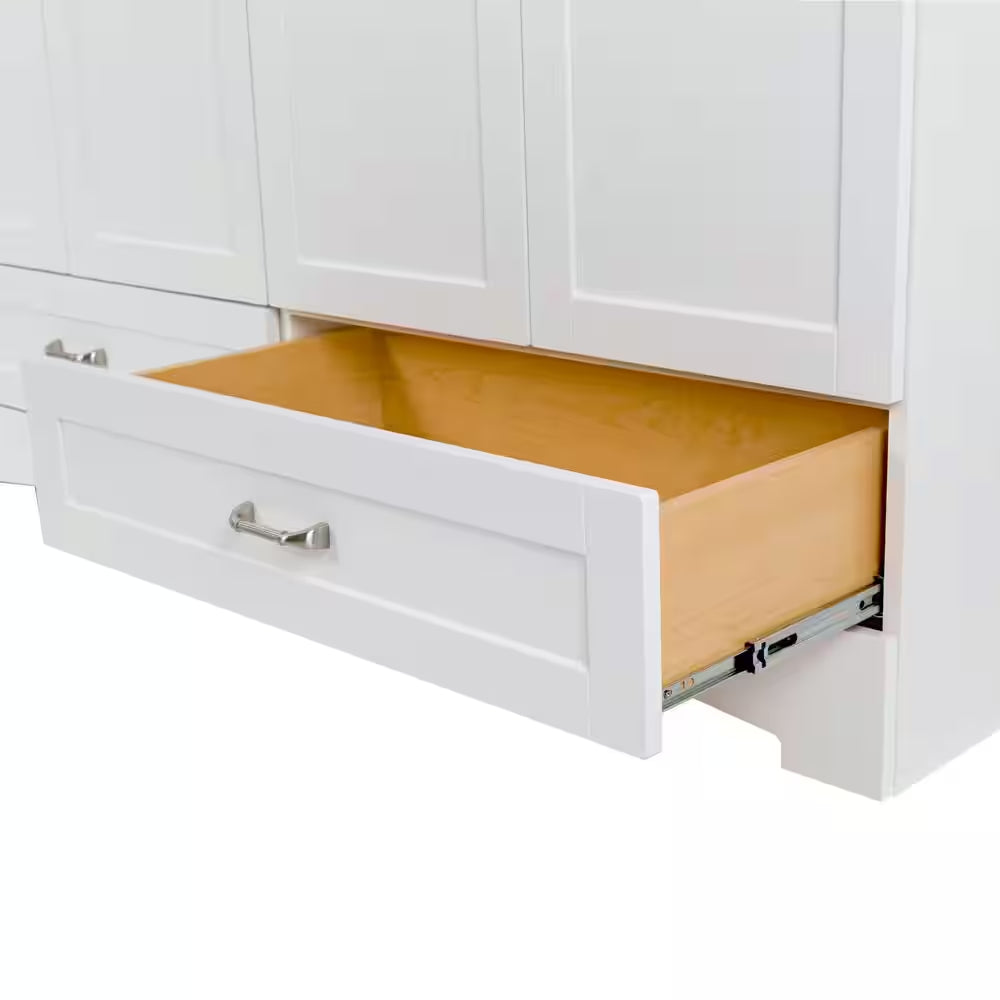 Lancaster 61 In. Double Sink White Bath Vanity with White Cultured Marble Top (Assembled)