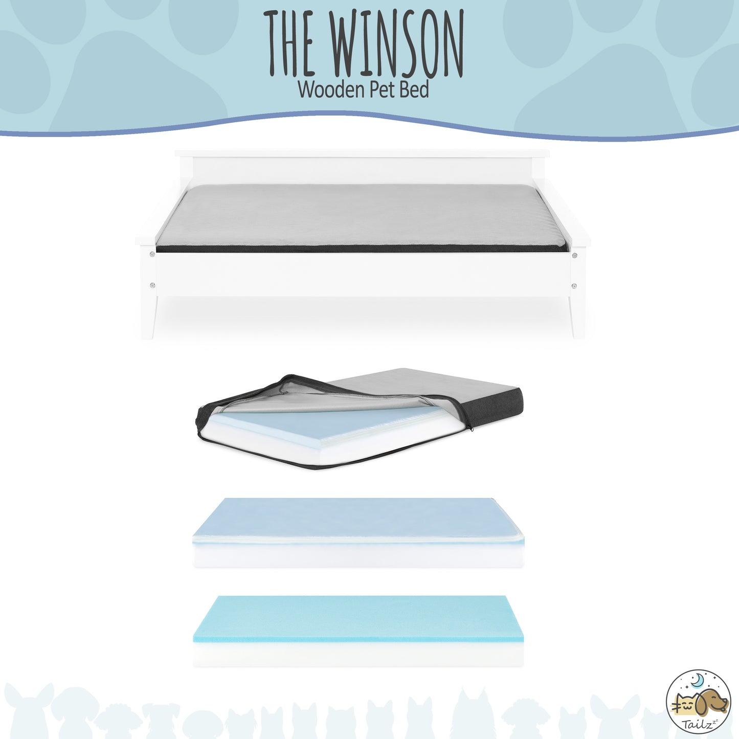 Winston Wooden Pet Bed with Mattress | Large to Extra Large Pet Bed with Mattress | Elevated Pet Bed | Greenguard Gold Certified Wooden Pet Bed