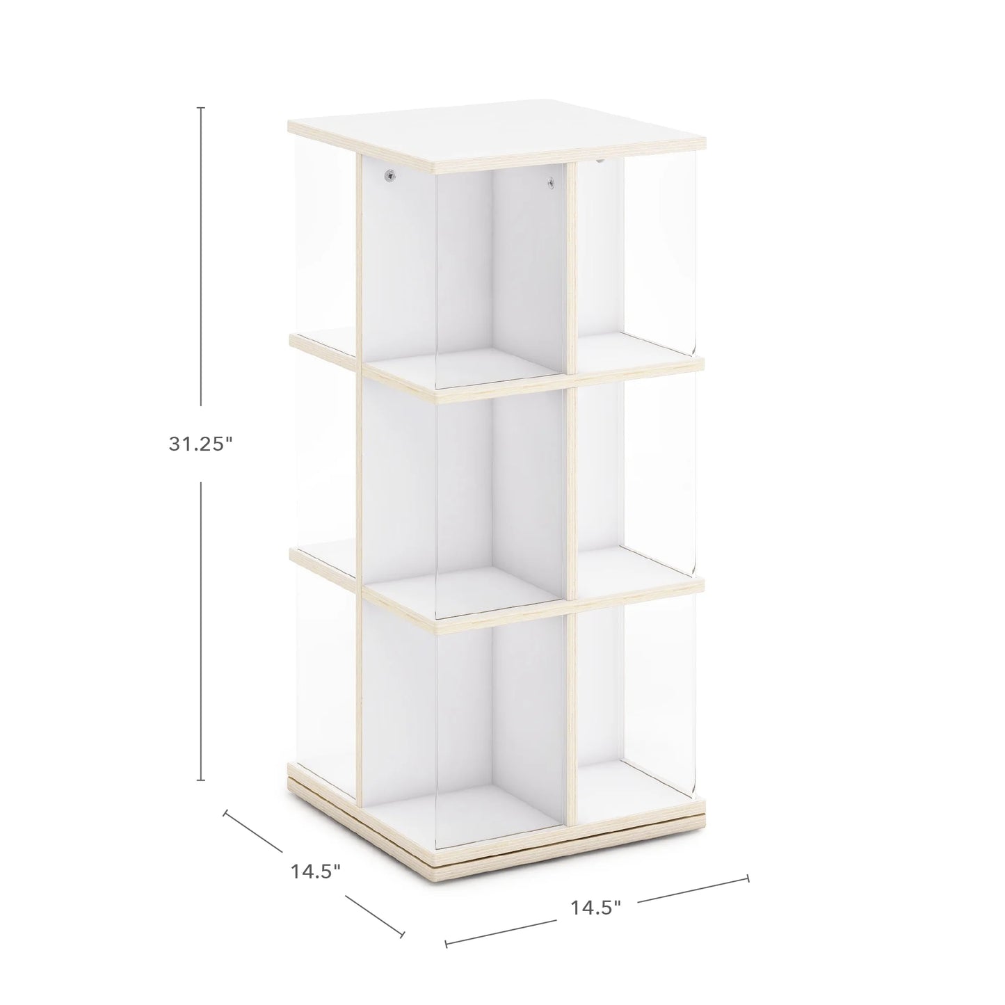 Edq Rotating 3 Tier Book Display - White: round Wooden Spinning Bookshelf Storage with Acrylic Shelves for Kids' Books