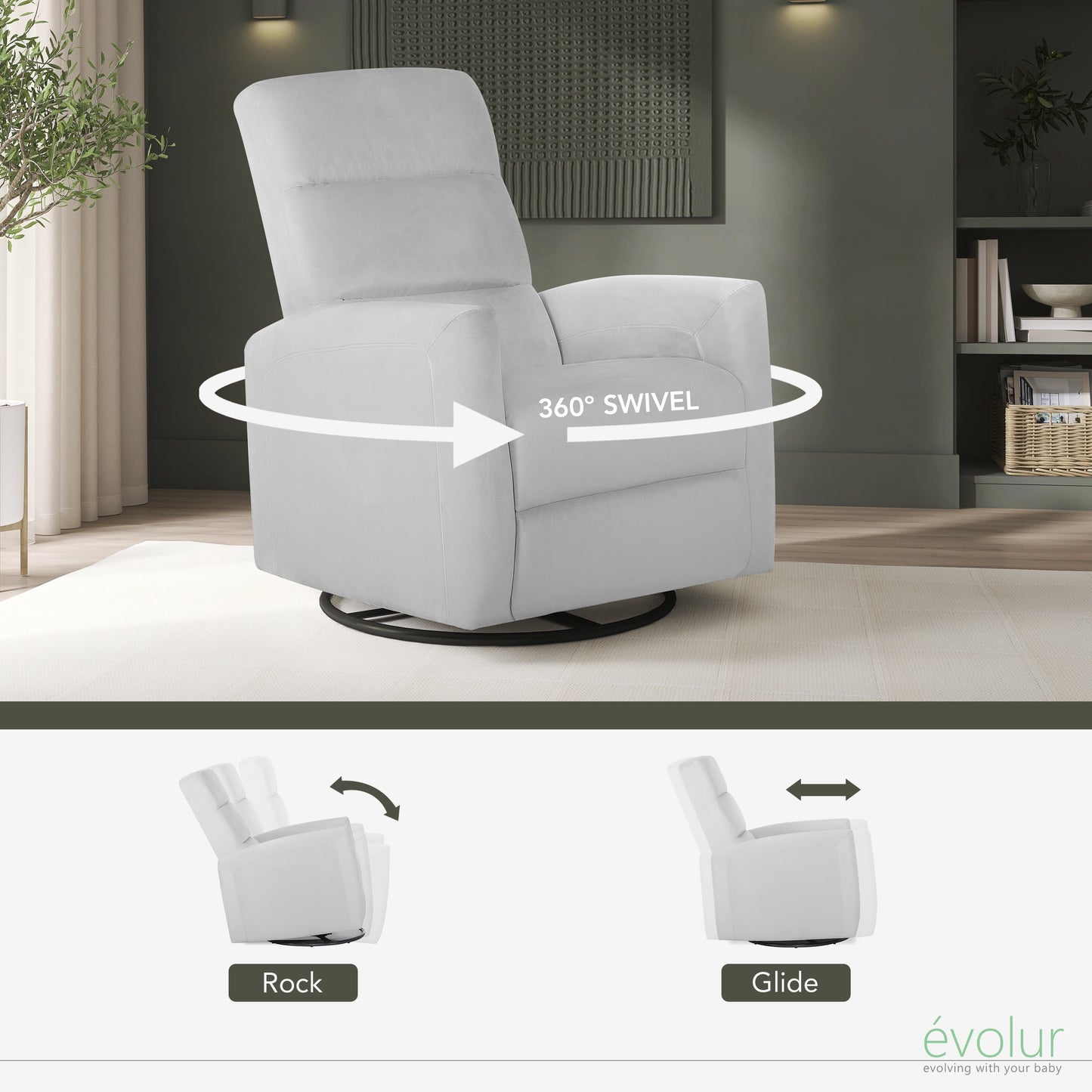 Reevo Swivel Glider in Misty Grey, Easy Assembly